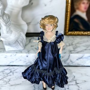 Vintage Princess Diana 15" Porcelain Doll w/Blue Ruffled Gown